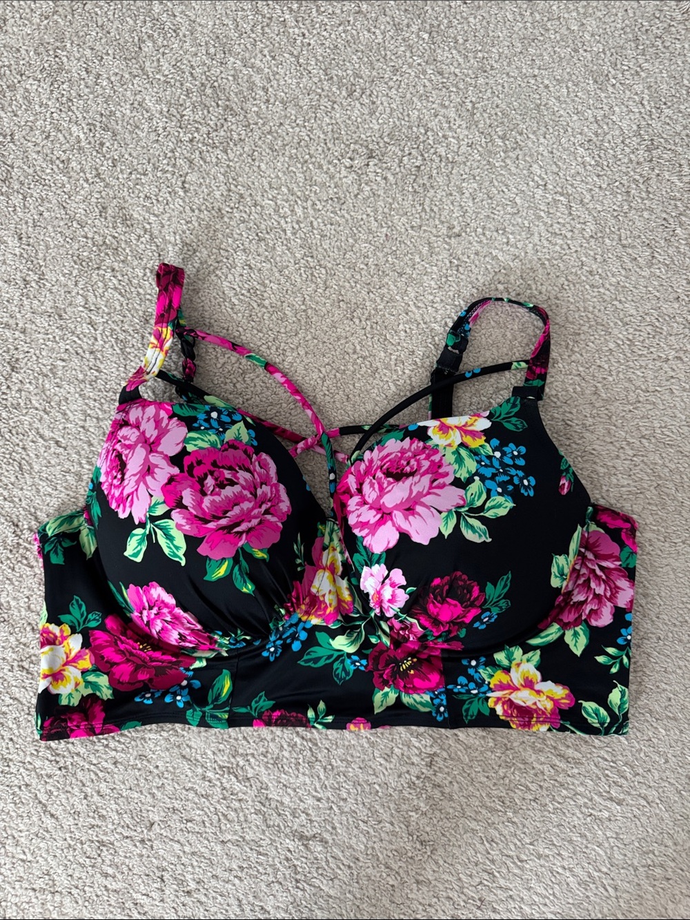 torrid Black Floral Bikini Top